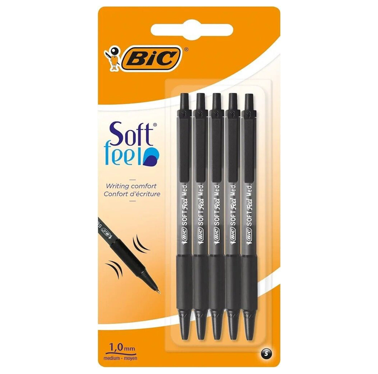 BIC Soft Feel Ballpoint Pens, Retractable Pens, Black, Pack of 5