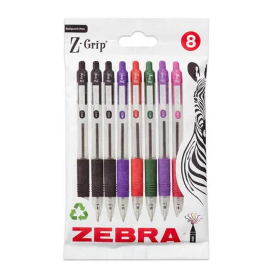 Zebra Assorted Colour Z-Grip Pens: Pack of 8