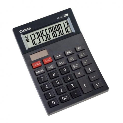 Canon AS-120 Calculator Desktop Battery/Solar 3 Memory Keys 12 Digit Dark Grey AS-120