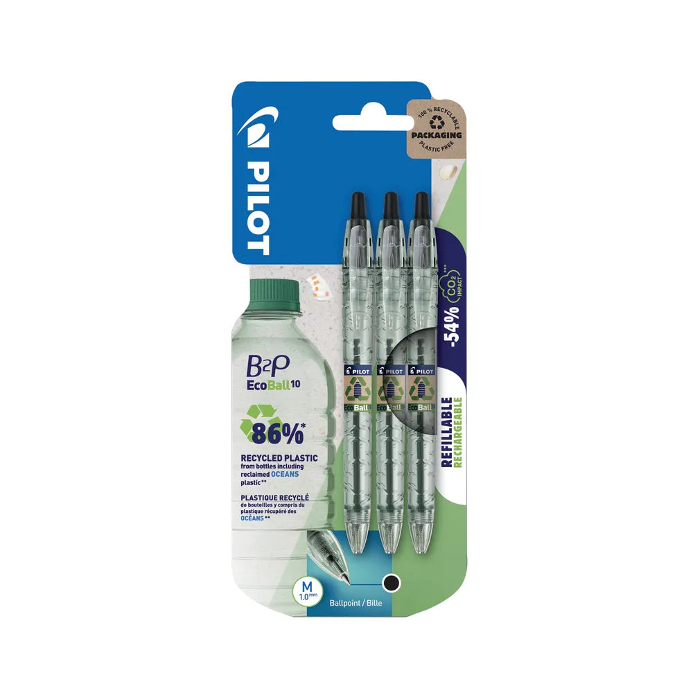 Pilot B2P Ecoball Ballpoint Pens Medium Black Pack of 3