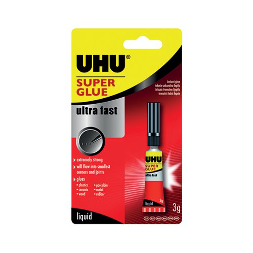 UHU super glue adhesive ultra fast single tube 3g